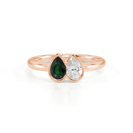 Toi Et Moi Bezel Set Pear-Cut Emerald & Diamond Ring