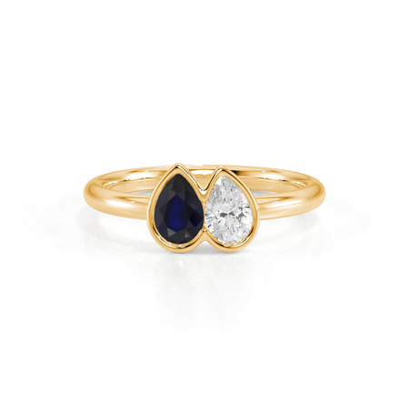 Toi Et Moi Bezel Set Pear-Cut Blue Sapphire & Diamond Ring