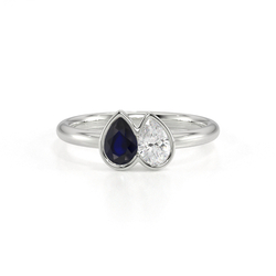 Toi Et Moi Bezel Set Pear-Cut Blue Sapphire & Diamond Ring
