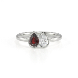 Toi Et Moi Bezel Set Pear-Cut Ruby & Diamond Ring
