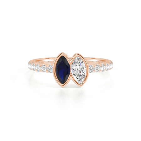 Toi Et Moi Bezel-Set Marquise-Cut Blue Sapphire & Diamond Pavé Ring
