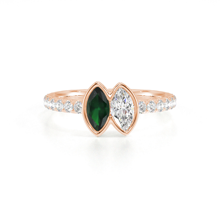 Toi Et Moi Bezel-Set Marquise-Cut Emerald & Diamond Pavé Ring