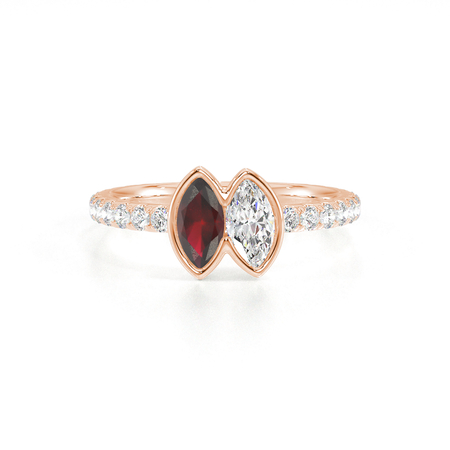 Toi Et Moi Bezel-Set Marquise-Cut Ruby & Diamond Pavé Ring