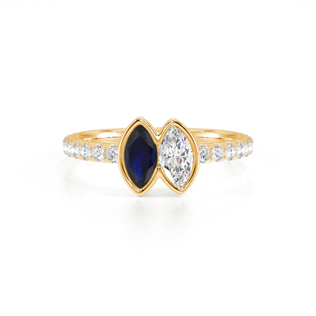 Toi Et Moi Lünettengefasster Ring mit Marquise-geschliffenem blauem Saphir und Diamantpavé