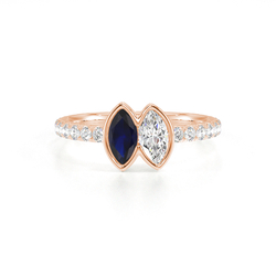 Toi Et Moi Bezel-Set Marquise-Cut Blue Sapphire & Diamond Pavé Ring