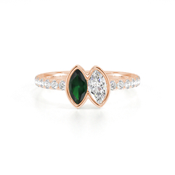 Toi Et Moi Bezel-Set Marquise-Cut Emerald & Diamond Pavé Ring