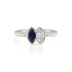 Toi Et Moi Bezel-Set Marquise-Cut Blue Sapphire & Diamond Pavé Ring