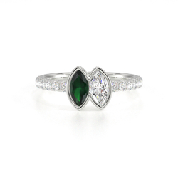 Toi Et Moi Bezel-Set Marquise-Cut Emerald & Diamond Pavé Ring