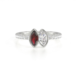 Toi Et Moi Bezel-Set Marquise-Cut Ruby & Diamond Pavé Ring