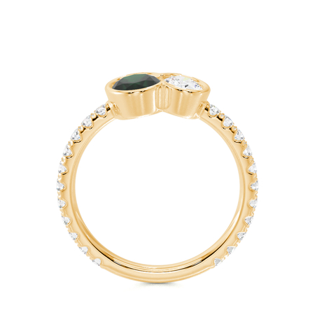 Toi Et Moi Ring mit oval geschliffenem Smaragd und Diamanten im Pavé-Stil