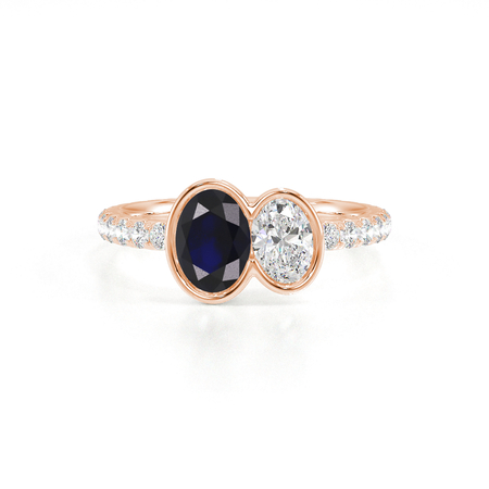 Toi Et Moi Bezel-Set Oval-Cut Blue Sapphire & Diamond Pavé Ring