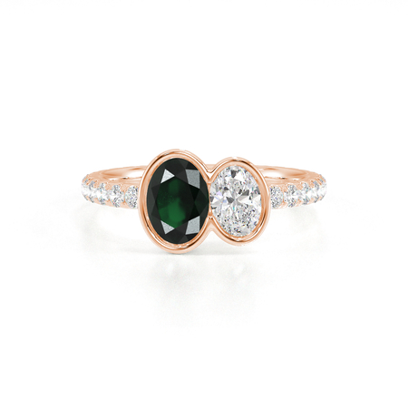 Toi Et Moi Bezel-Set Oval-Cut Emerald & Diamond Pavé Ring