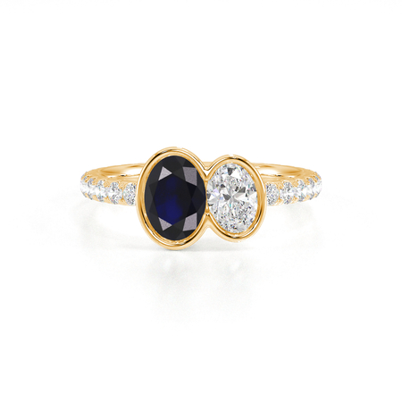 Toi Et Moi Ring mit oval geschliffenem, blauem Saphir und Diamantpavé