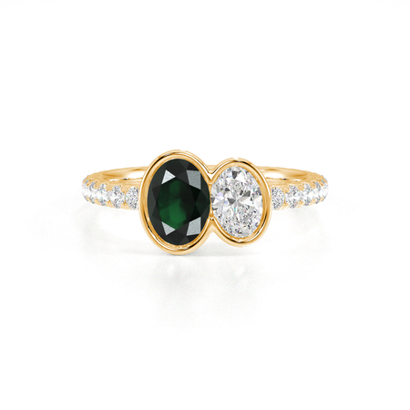 Toi Et Moi Ring mit oval geschliffenem Smaragd und Diamanten im Pavé-Stil