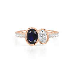 Toi Et Moi Bezel-Set Oval-Cut Blue Sapphire & Diamond Pavé Ring