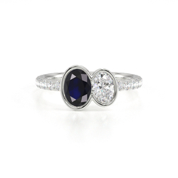 Toi Et Moi Bezel-Set Oval-Cut Blue Sapphire & Diamond Pavé Ring