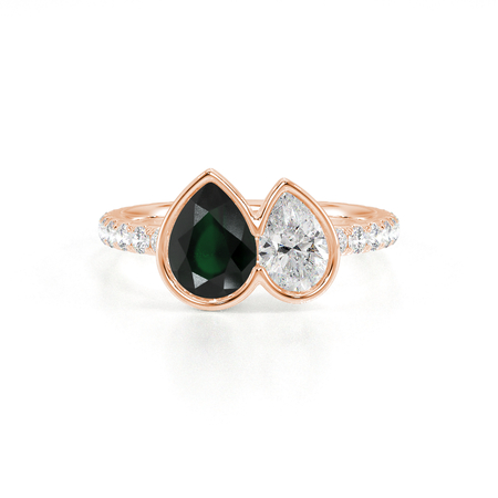 Toi Et Moi Bezel-Set Pear-Cut Emerald & Diamond Pavé Ring