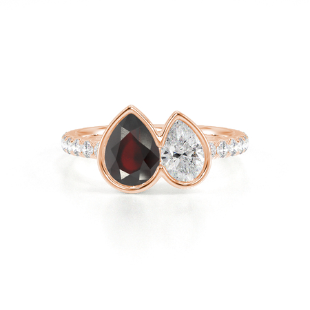 Toi Et Moi Bezel-Set Pear-Cut Ruby & Diamond Pavé Ring