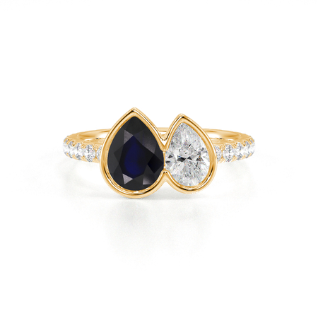 Toi Et Moi Ring mit birnenförmig geschliffenem, blauem Saphir und Diamantpavé