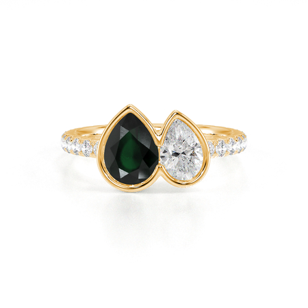 Toi Et Moi Bezel-Set Pear-Cut Emerald & Diamond Pavé Ring
