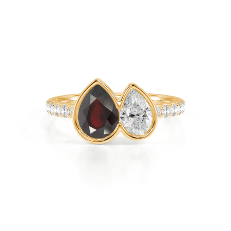 Toi Et Moi Ring mit birnenförmigem Rubin und Diamanten im Pavé-Stil