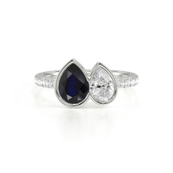 Toi Et Moi Bezel-Set Pear-Cut Blue Sapphire & Diamond Pavé Ring