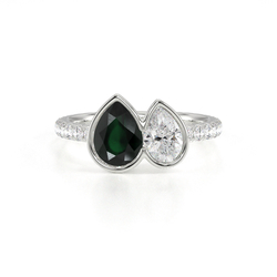Toi Et Moi Bezel-Set Pear-Cut Emerald & Diamond Pavé Ring