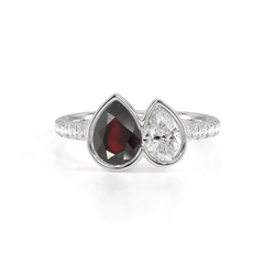 Toi Et Moi Bezel-Set Pear-Cut Ruby & Diamond Pavé Ring