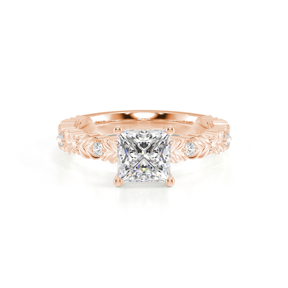Engraved Diamond Set Vintage Engagement Ring