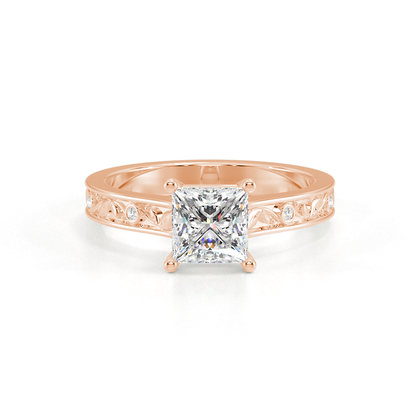 Engraved Diamond Set Vintage Engagement Ring