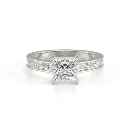 Engraved Diamond Set Vintage Engagement Ring