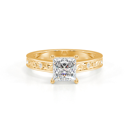 Gravierter Vintage-Verlobungsring mit Diamantbesatz