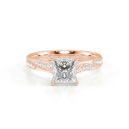 Vintage-Verlobungsring mit Perlenrand und Diamantbesatz