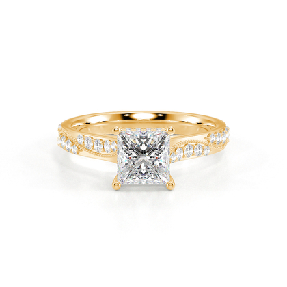 Vintage-Verlobungsring mit Perlenrand und Diamantbesatz