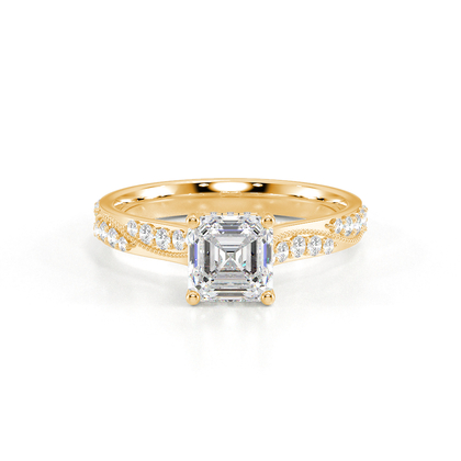 Vintage-Verlobungsring mit Perlenrand und Diamantbesatz