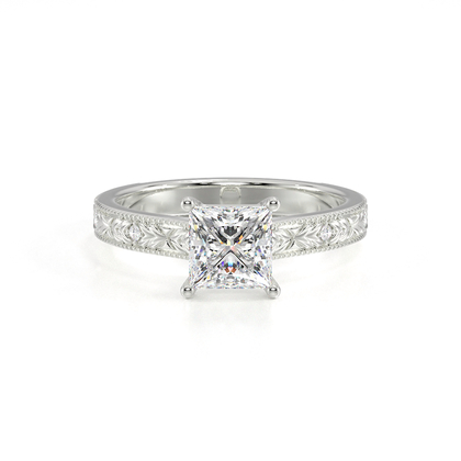 Gravierter Vintage-Verlobungsring mit Diamantbesatz