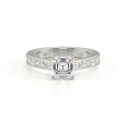 Gravierter Vintage-Verlobungsring mit Diamantbesatz