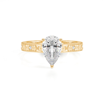 Engraved Diamond Set Vintage Engagement Ring