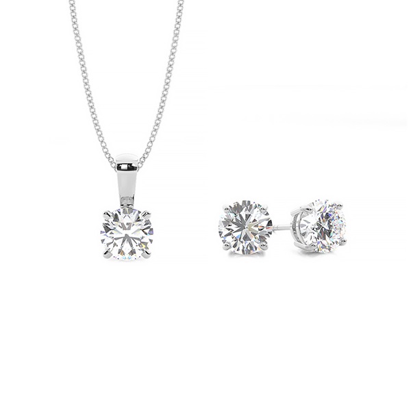Round Solitaire Pendant and Earring Set