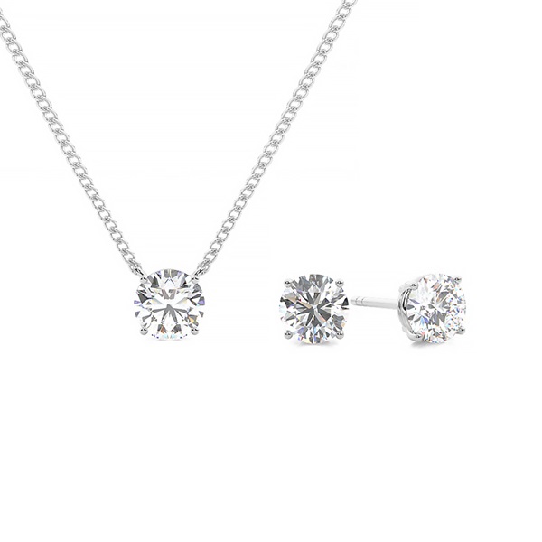 Round Solitaire Pendant and Earring Set