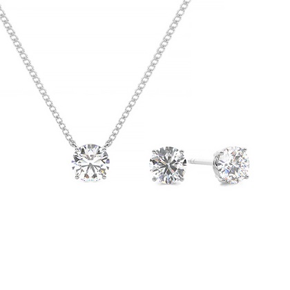 Round Solitaire Pendant and Earring Set