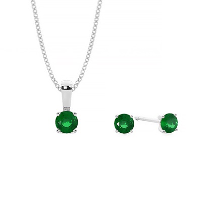 Round Emerald Pendant and Earring set