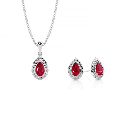 Pear Ruby Pendant and Earring Set