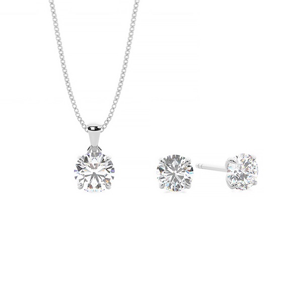 Floral Look Round Solitaire Pendant and Earring Set