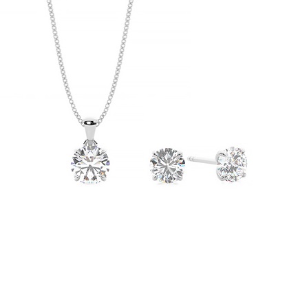 Floral Look Round Solitaire Pendant and Earring Set