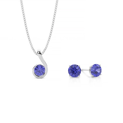 Round Tanzanite Pendant and Earring Set