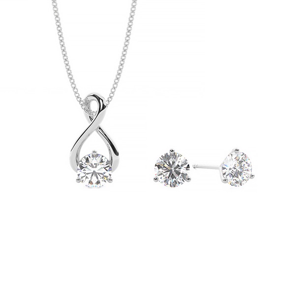 Twisted Round Solitaire Pendant and Earring Set