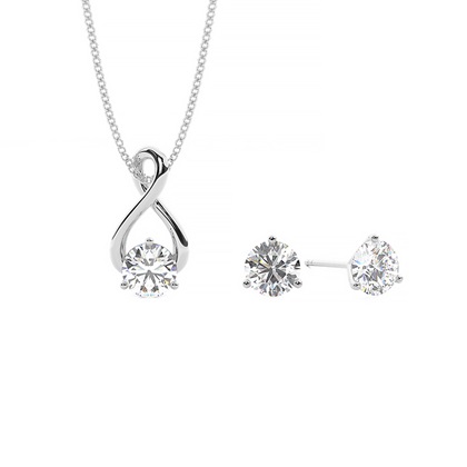Twisted Round Solitaire Pendant and Earring Set