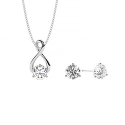 Twisted Round Solitaire Pendant and Earring Set
