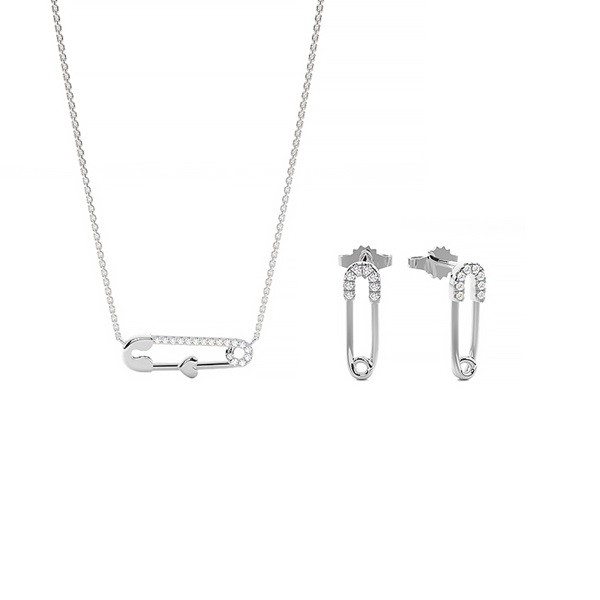 Safety Pin Look Fashion Pendant and Earring Set